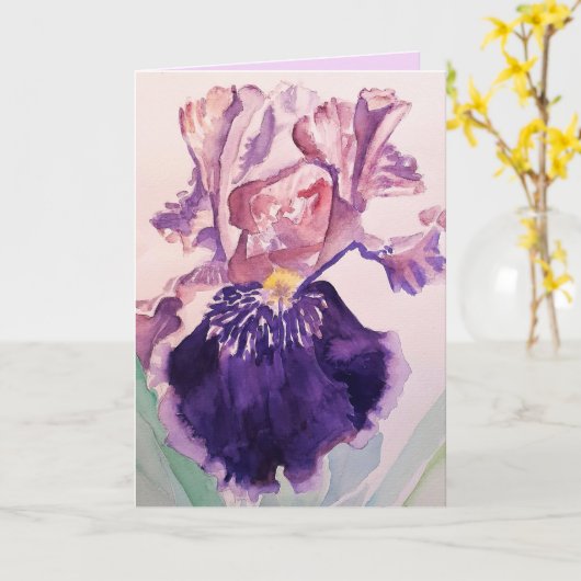 Iris waterverf Paarse tuin Kaart (Gele Bloem)