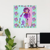 Iris Waterverf ventilator Aqua Green Poster (Thuiskantoor)
