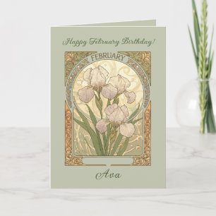 Irisbloemen in Art Nouveau-stijl voor verjaardag i Kaart