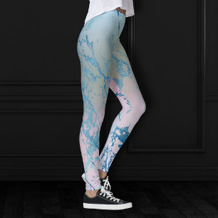 iriserend marmer Trendy Faux Holo Blauw Roze Leggings
