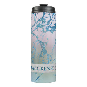 iriserend marmer Trendy Faux Holo Blauw Roze Thermosbeker