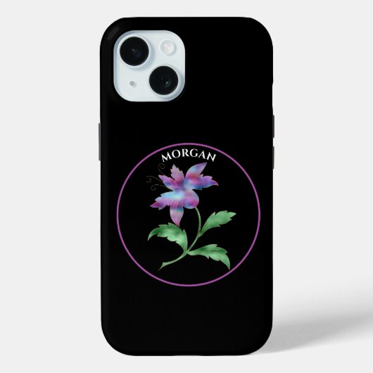 Iriserende bloem, Paarse cirkel op zwart, naam Case-Mate iPhone Case (Achterkant)