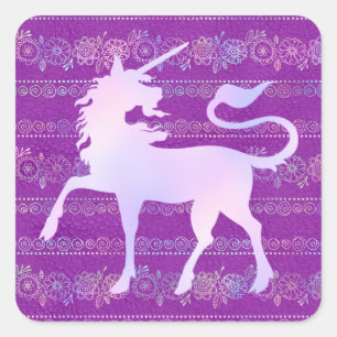 Iriserende Boheemse Patroon & Eenhoorn Silhouet Vierkante Sticker
