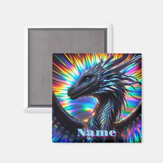 Iriserende draak met levendige achtergrond magneet (Voorkant / Achterkant)