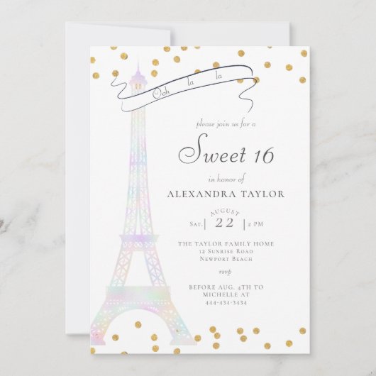Iriserende Eiffeltoren Parijs Goud Chique Sweet 16 Kaart (Voorkant)