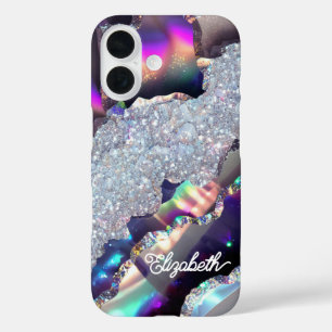 iriserende faux glitter holografische agaat iPhone 16 hoesje