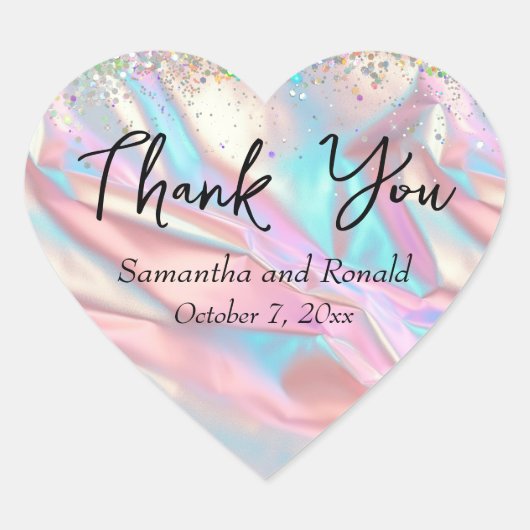 Iriserende Folie en Glitter Bruiloft Dank u Hart Sticker (Voorkant)
