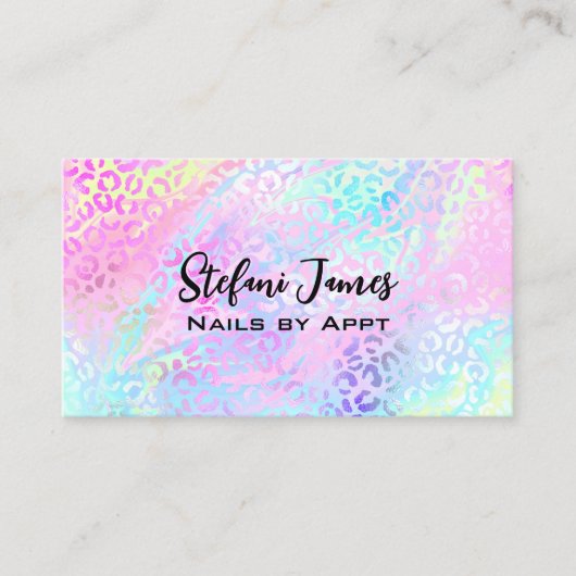 Iriserende Folie Regenboog Luipaard Roze Visitekaartje (Voorkant)