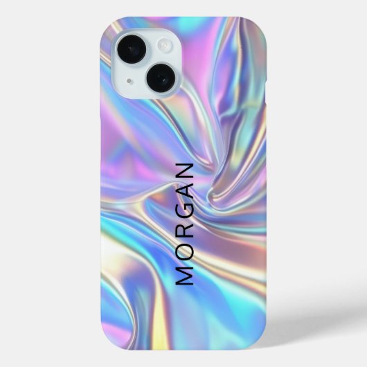 Iriserende glanzende metaalstof, grote zwarte naam Case-Mate iPhone case (Achterkant)