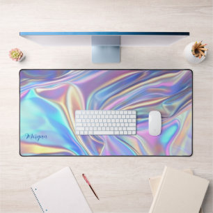 Iriserende glanzende metaalstof, scriptnaam bureaumat