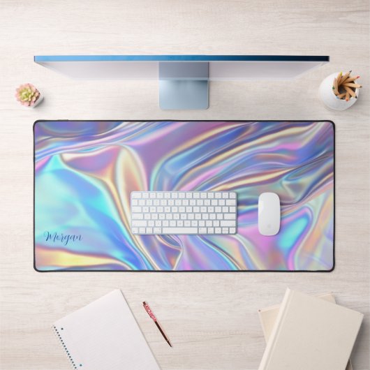 Iriserende glanzende metaalstof, scriptnaam bureaumat (Kantoor 1)