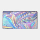 Iriserende glanzende metaalstof, scriptnaam bureaumat (Voorkant)