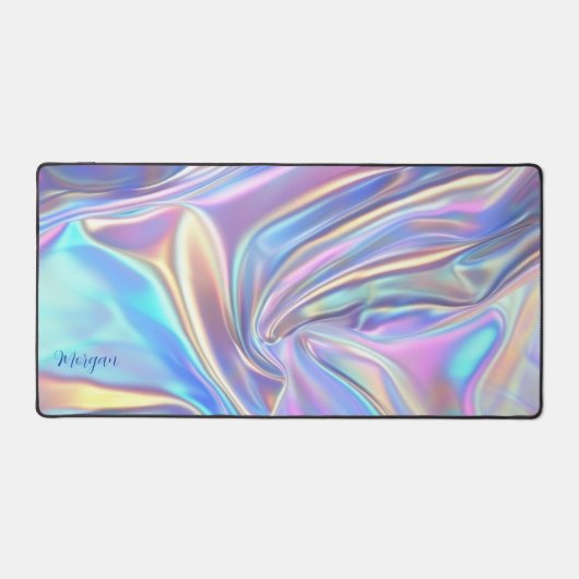 Iriserende glanzende metaalstof, scriptnaam bureaumat (Voorkant)