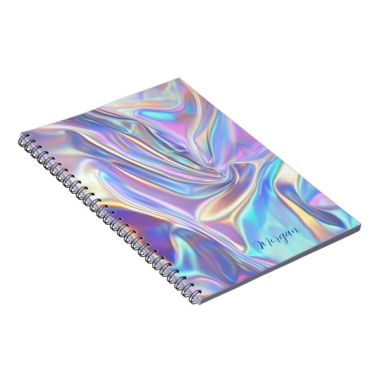 Iriserende glanzende metaalstof, scriptnaam notitieboek (Rechterzijde)