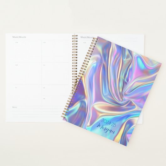 Iriserende glanzende metaalstof, scriptnaam planner (Display)