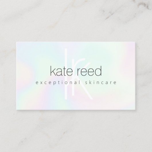 iriserende holografische monogram schoonheidssalon visitekaartje (Voorkant)