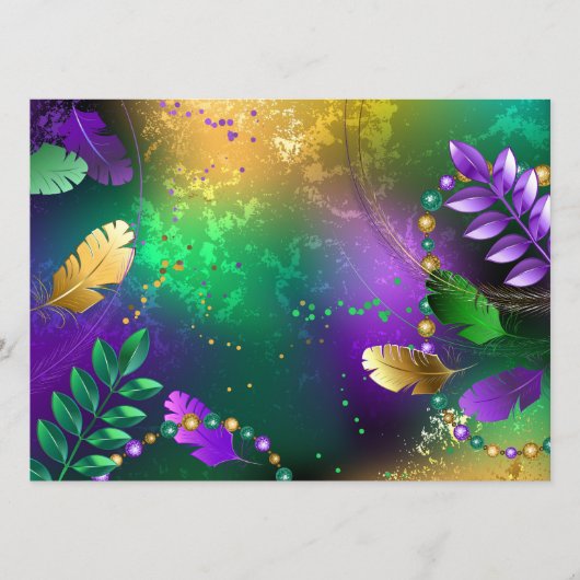 Iriserende mardi gras achtergrond met kralen menu (Voorkant)