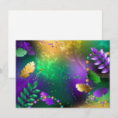 Iriserende mardi gras achtergrond met kralen save the date (Voorkant / Achterkant)