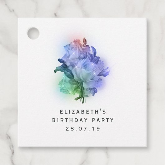 Iriserende Paarse Rozen en Kant Bedankjes Labels (Voorkant)