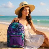 Iriserende Paarse zeemeermin monogram Bedrukte Rugzak