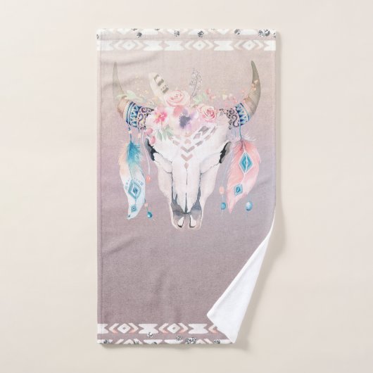 Iriserende Parel Boho Chique Schedel Glam Bloemen Bad Handdoek (Handdoek)