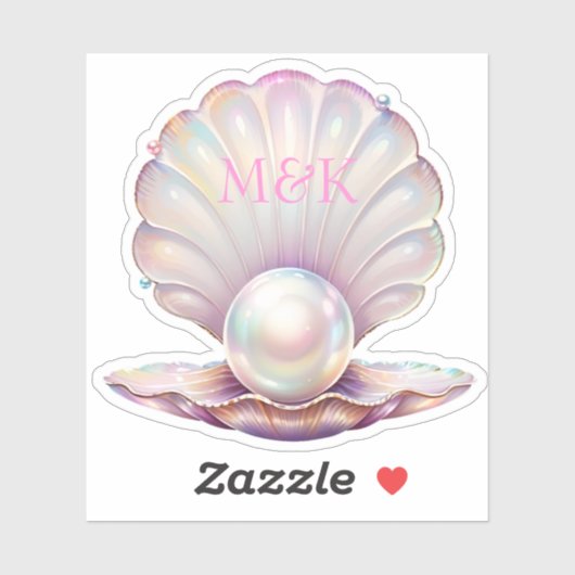 iriserende parel schelpvormige roze monogram sticker (Vel)