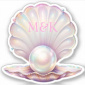 iriserende parel schelpvormige roze monogram sticker (Voorkant)