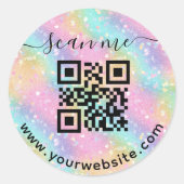 Iriserende QR-code en aangepaste tekst ronde stick Sticker (Voorkant)