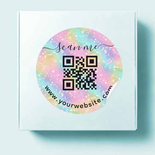 Iriserende QR-code en aangepaste tekst ronde stick Sticker