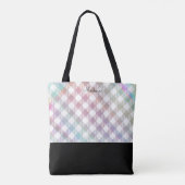 Iriserende regenboog gingham patroon met monogram draagtas (Achterkant)