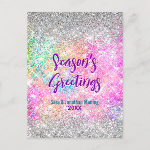Iriserende roze zilveren glitter Kerstmis nieuwjaa Briefkaart