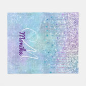 Iriserende Turquoise Zilveren Faux Glitter Monogra Fleece Deken (Voorkant (Horizontaal))