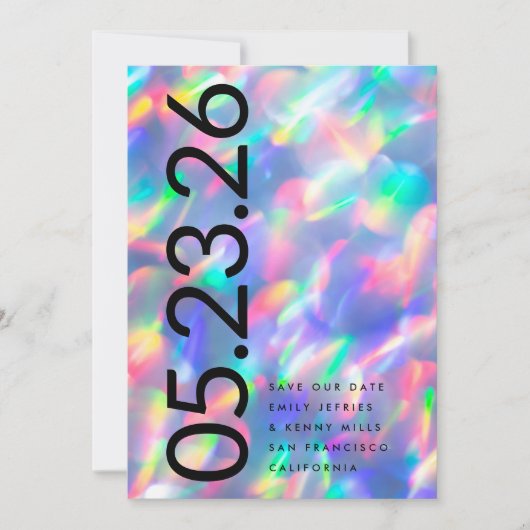 Iriserende Ultra Modern Bold DATE non Foto Save The Date (Voorkant)