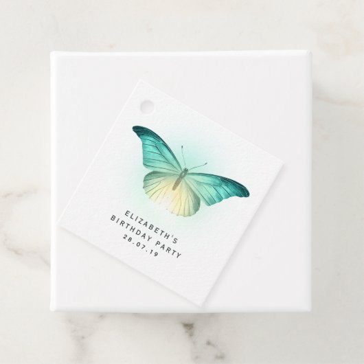 iriserende vlinder en damast bedankjes labels (In situ)