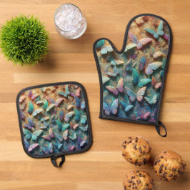 Iriserende Vlindertuin Ovenwant & Pannenlap Set