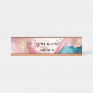 Iriserende waterverf blush roze goud bureau naambordje