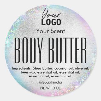 Iriserende zilveren folie Rainbow Body Butter Labe Ronde Sticker