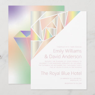 Iriserende Zilveren Zachte Pastel Diamant Bruiloft Kaart