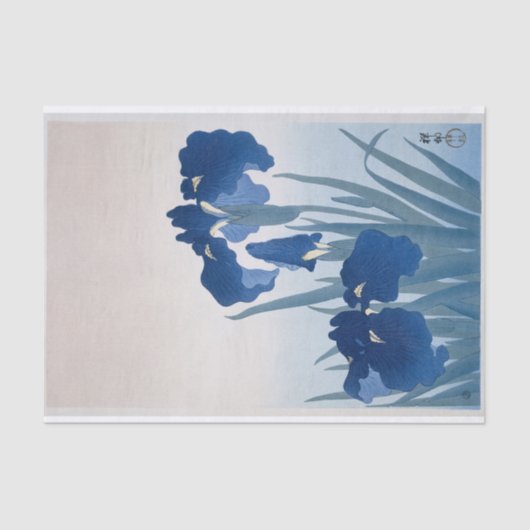 Irises (Dark Blue) van Ohara Koson Tissuepapier (Voorkant)