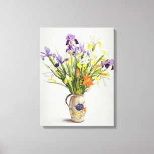 Irises en Lilies in een Nederlandse Jug Canvas Afdruk