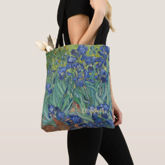 Irises Flowers Vincent Van Gogh Monogrammed Art Draagtas