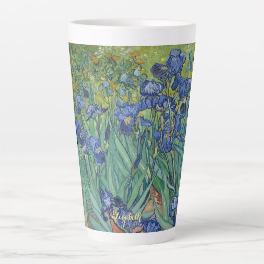 Irises Van Gogh  Floral Art Flower Monogram Latte Mok (Voorkant)