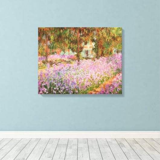 Irises van Monet in de tuin Canvas Afdruk (Insitu (Houten vloer))