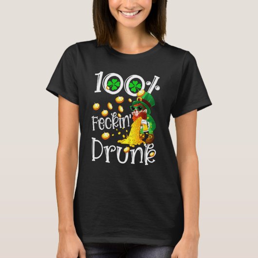 Irish 100 Feckin Drunk Leprechaun Puking Drink Pat T-shirt (Voorkant)