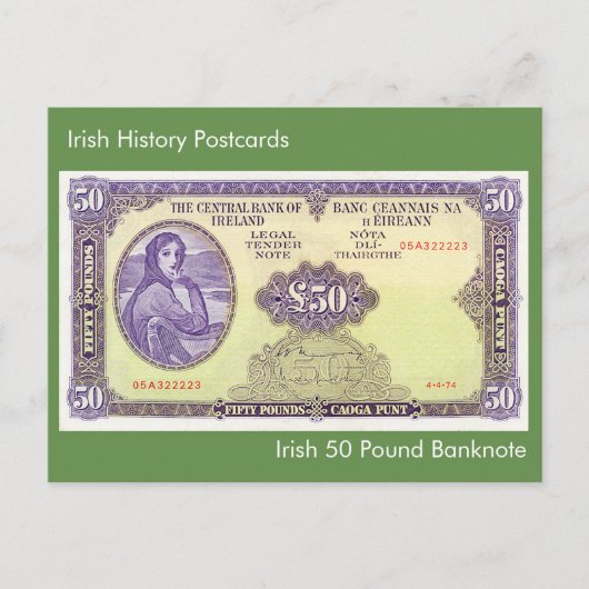Irish 50 livres Billet pour carte postale (Devant)