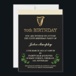 Irish 70th Birthday Party Invitation<br><div class="desc">C'est à peu près aussi irlandais qu'une invitation peut obtenir. La harpe dorée d'Irlande contre "le noir" à la décoration Shamrock. Conçu ici au coeur de l'Irlande, cet invitation est entièrement personnalisable, vous permettant de choisir la façon dont vous souhaitez le rédiger. L'invitation parfait pour quelqu'un d'irlandais ou d'origine irlandaise....</div>