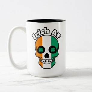 Irish AF, Happy St. Paddy's Day, Irish Flag Skull Tweekleurige Koffiemok