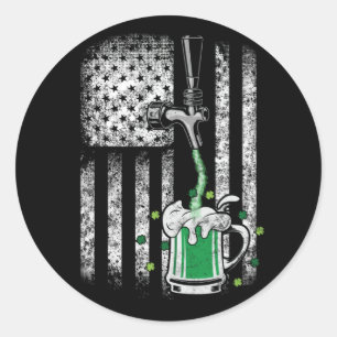 Irish American Flag Beer Shamrock St Patrick's Ronde Sticker