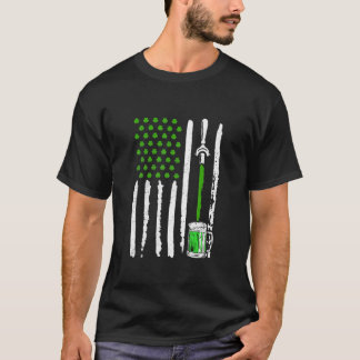 Irish American Flag Draft Beer Shamrock St Patrick T-shirt
