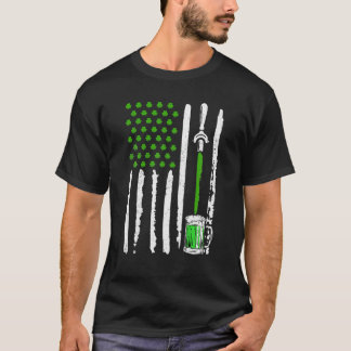 Irish American Flag Draft Beer Shamrock St Patrick T-shirt